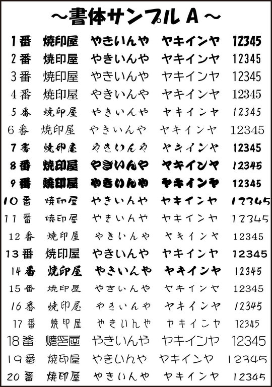 焼印　フォント　文字だけつくる　書体Ａ